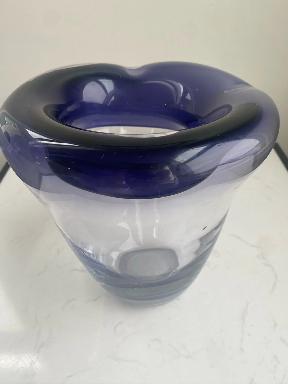 Vintage Amethyst Hand-Blown Art Glass Rolled Rim  vase  medium weight